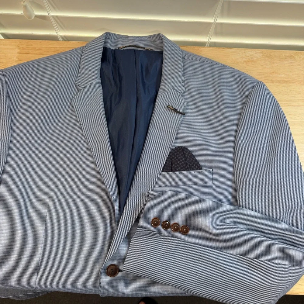 Zara Man Blue Micro Check Two Button Blazer Sport Coat USA 44 Portugal